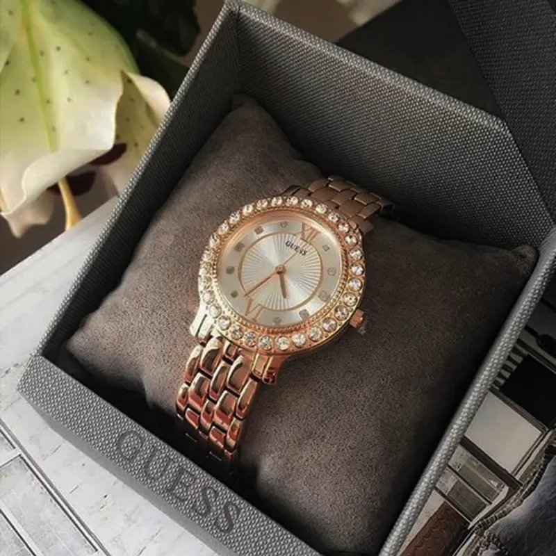 Guess Blush Crystal Silver Dial Solid Ladies Watch- W1062L3